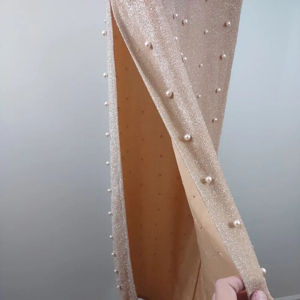 Nude Pearl Embellished Maxi Dress, Fitted, Size Small - Picture 7 of 8
